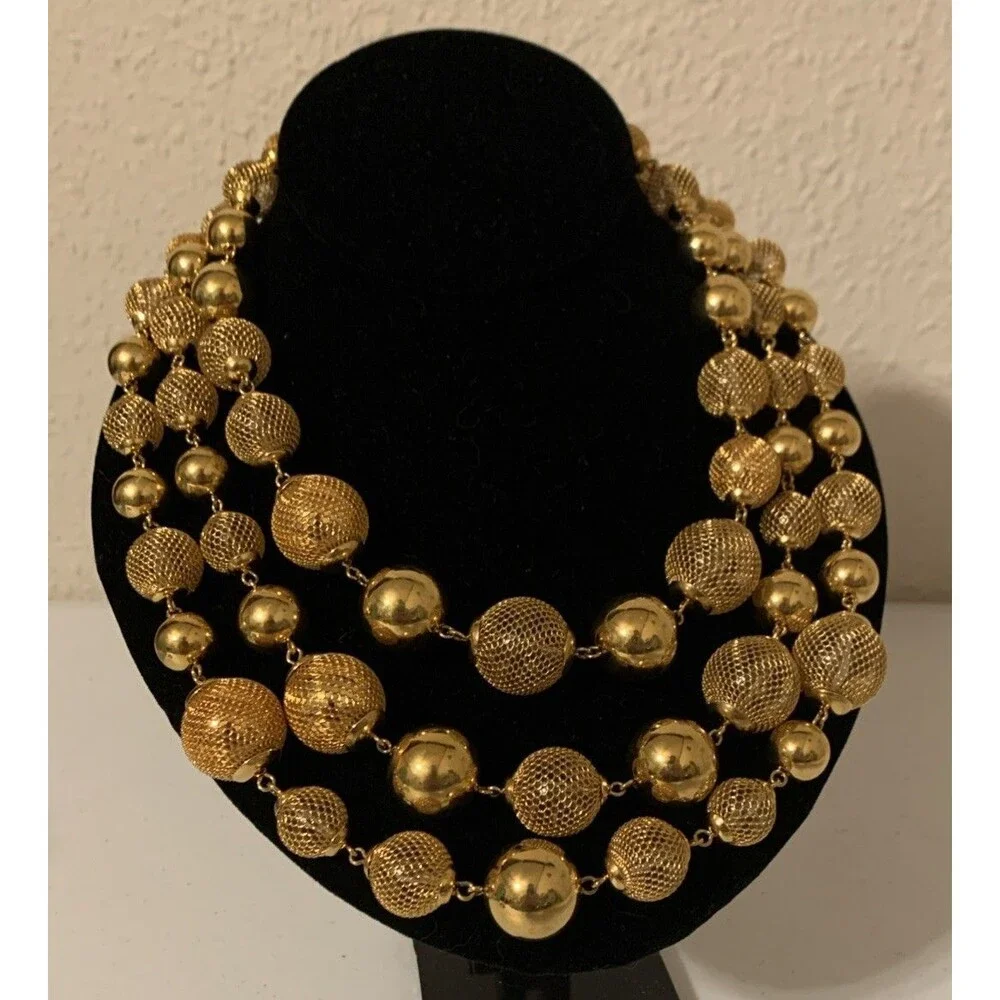 Vintage Monet Runway Luxe Multistrand Mesh Caged Beads Weighty Necklace 19”